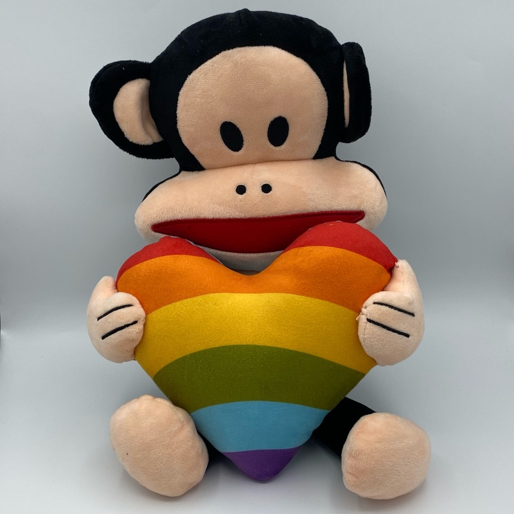 Multipet Paul Frank Julius Dog Toy XXL Heart Crinkles Squeaks Monkey 18 Inches